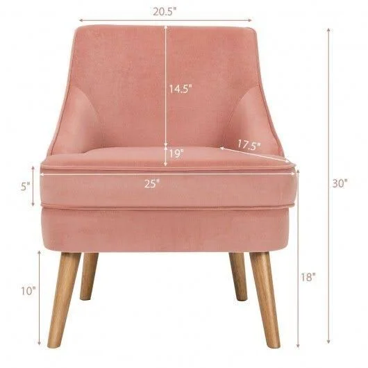 Velvet Upholstered Accent Chair with Rubber Wood Legs-Pink - Costway