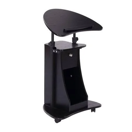HOMCOM Height Adjustable Laptop Cart Rolling Mobile Podium Desk Stand w/ Swivel Top & Storage - Black - Size: 21.25