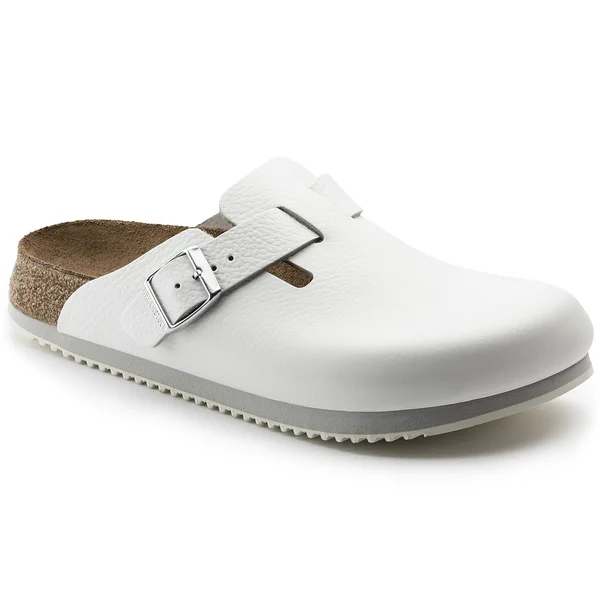 Birkenstock Boston Natural Leather White Clogs for Professionals