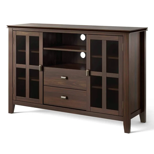 Simpli Home Artisan Contemporary Solid Wood 53x22 TV Media Stand in Tobacco Brown