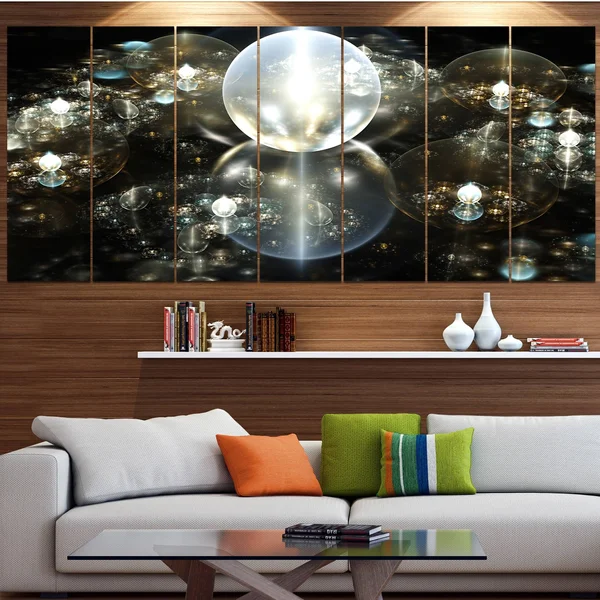 Design Art 'Golden Water Drops on Mirror' Graphic Art Print Multi-Piece Image on Canvas - Size: 60 in. Wide x 28 in. High - 5 Equ