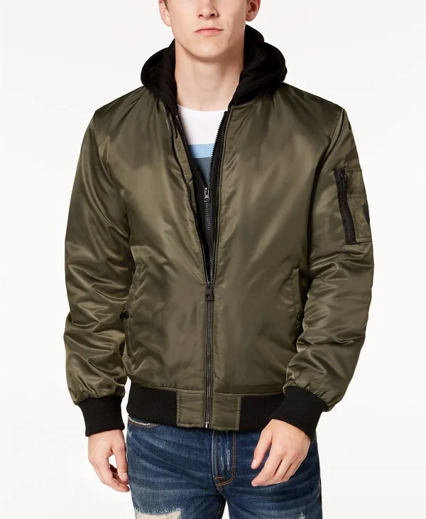 Guess Bomber Jacket with Removable Hooded Inset XL Olive