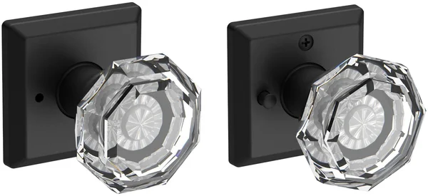 Baldwin PVCRYTSR044 Reserve Crystal Privacy Knobset with Traditional Square Rosette Satin Brass Lifetime Finish