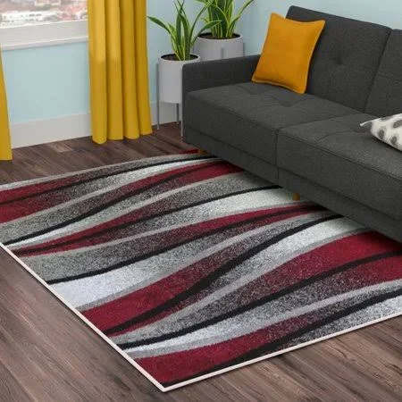Orren Ellis Springer Waves Maroon/Gray Area Rug, Size: Runner 2&7 inch x 4&11 inch, Red