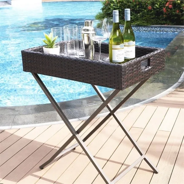 Bowery Hill Wicker Patio Butler Tray