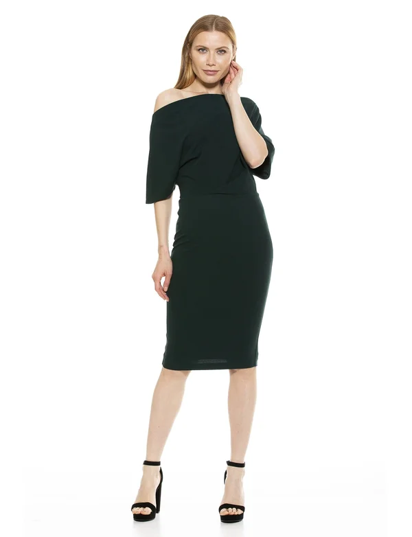 Alexia Admor Olivia Draped One Shoulder Sheath, Emerald, S
