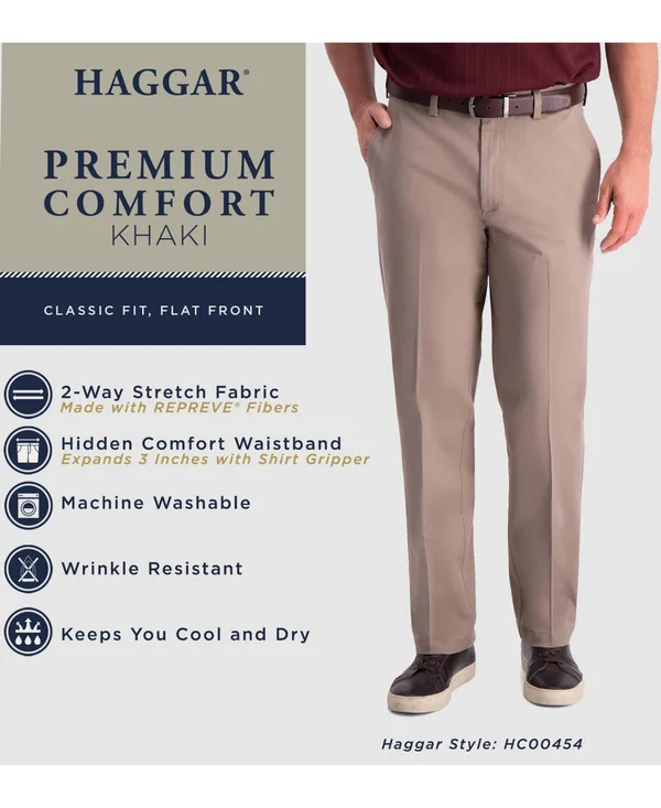 Haggar Premium Comfort Khaki Flat Front Pant Classic Fit Hc00454, Men's, Size: 36x31, Black