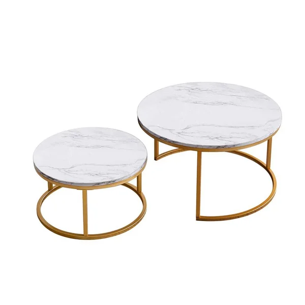 Boyel Living 31.5 in L Modern Nesting Coffee TableGoledn Metal Frame with Marble Color Top - Golden