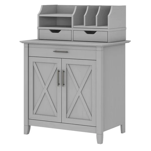 Bush Furniture Key West Secretary Desk with Storage and Desktop Organizers - Dark Gray Hickory
