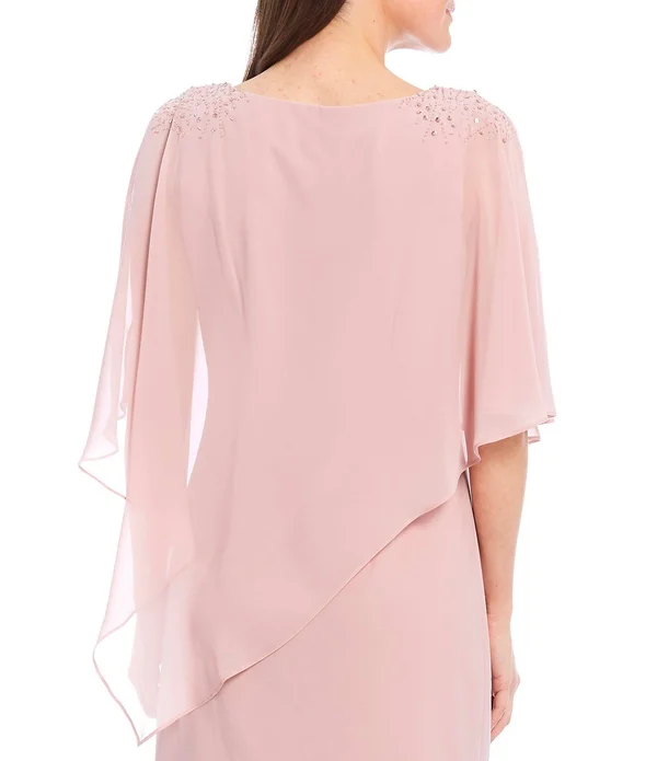 Slny Aubergine Women's Asymmetrical Cape with Beaded Shoulder Dress