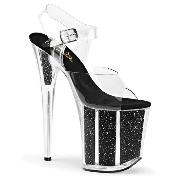 Pleaser - Flamingo-808G 6, Clear/Black Glitter