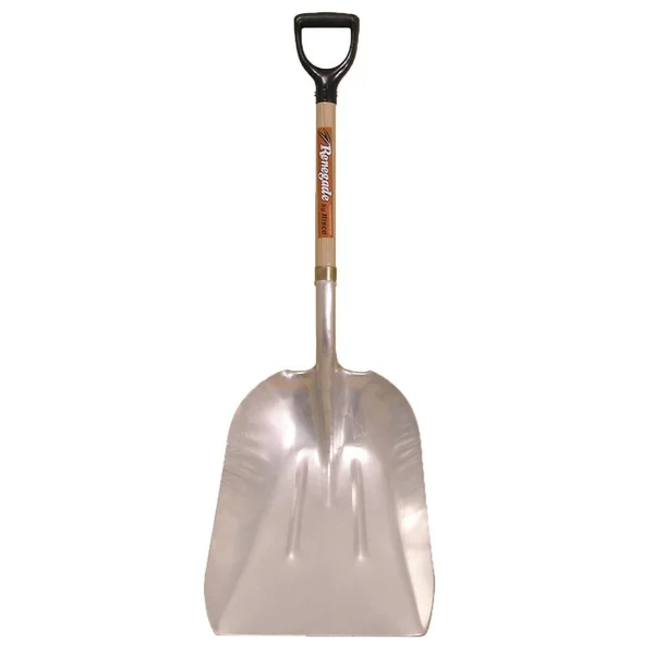 Hisco HIAGS14D-W Western Pattern Large Grain Scoop with 27x22 Ash Wood Handle and D-Grip - Size 14, 15-3/4x22 x 20x22 Aluminum Bl
