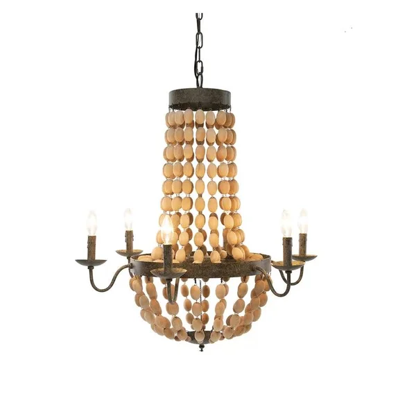 Bargas 6 - Light Unique, Statement Empire Chandelier with Wood Accents - Brown