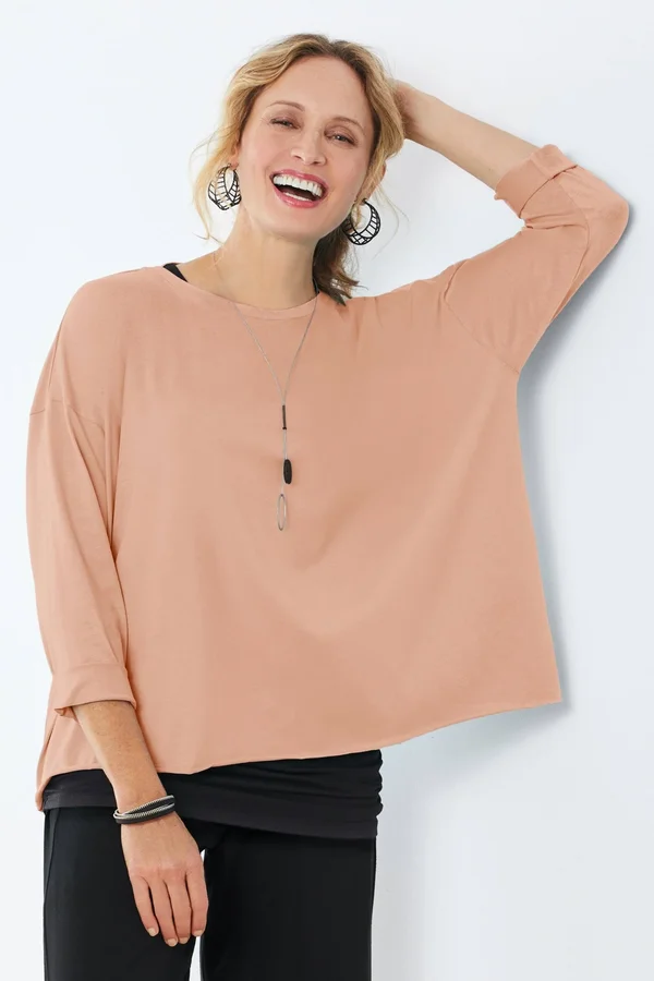 Boxy Tee by Planet - Salmon - One Size (4-14) (Knit Top)
