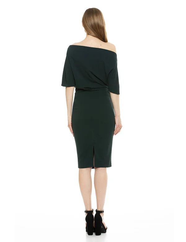 Alexia Admor Olivia Draped One Shoulder Sheath, Emerald, S