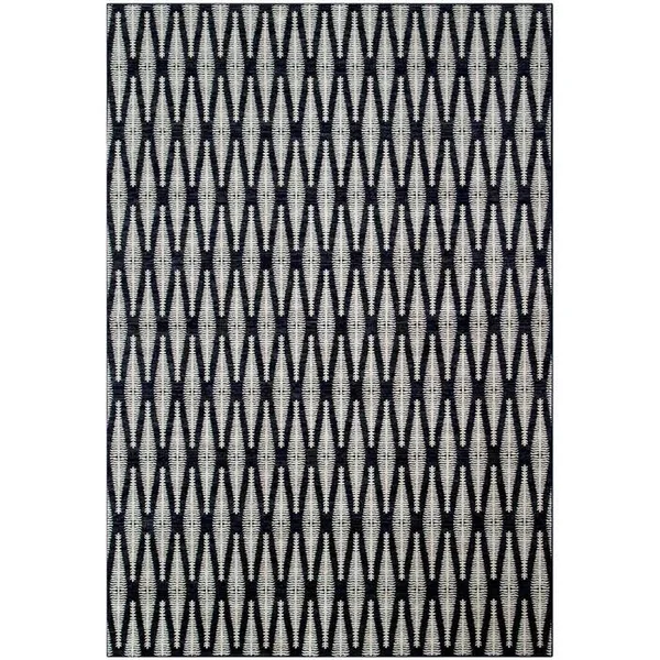 Benzara 90 x 63 inch Power Loomed Fabric Rug with Diamond Pattern - Gray and Black