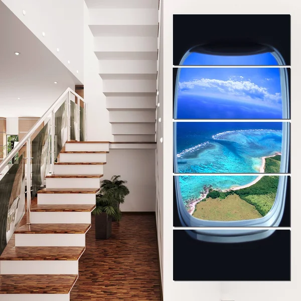Designart Ocean View from Window Seascape Photo Canvas Art Print, 20x22 x 40
