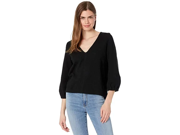 Madewell Texture & Thread Full Sleeve Top, Size Xs - True Black at Nordstrom Rack