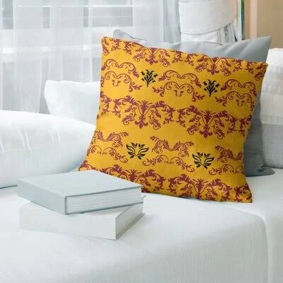 Arizona Football Baroque Square Pillow Cover East Urban Home Color: Yellow/Pink/Black - Size: 16x22 x 16