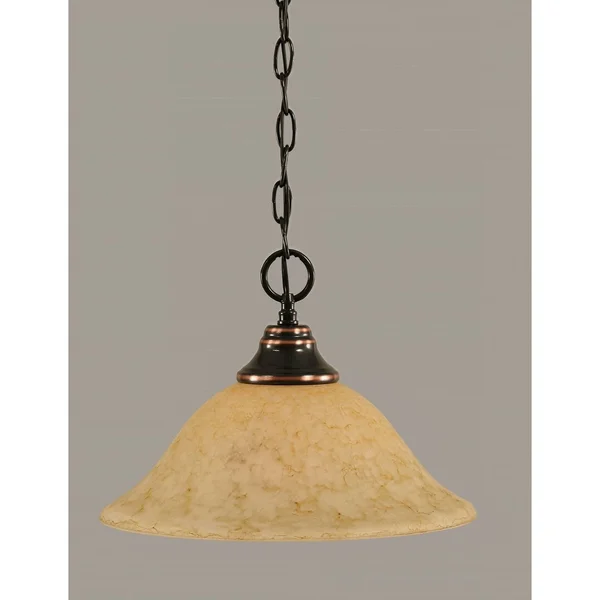 Toltec Lighting 10-BC-448 Chain Hung Pendant with 12x22 Teal Crystal Glass - Black