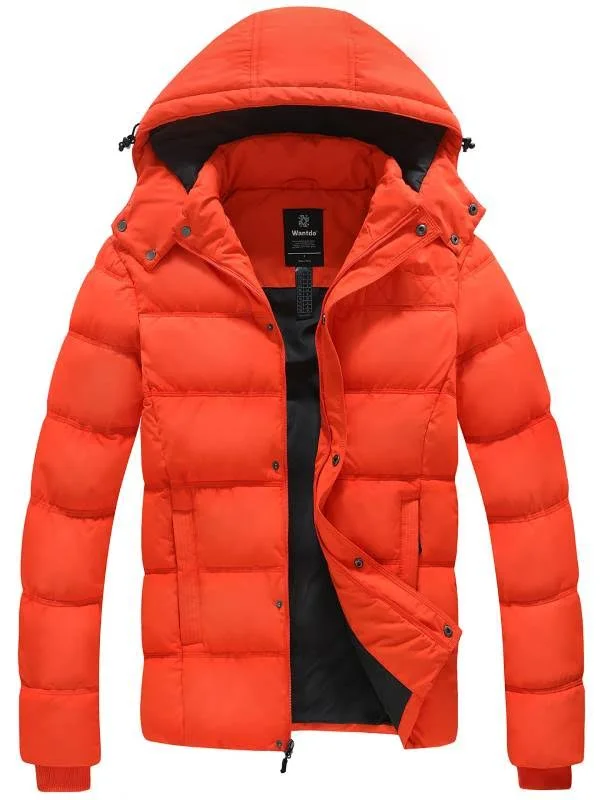Wantdo Men's Warm Puffer Jacket Winter Coat with Removable Hood - Orange, XL