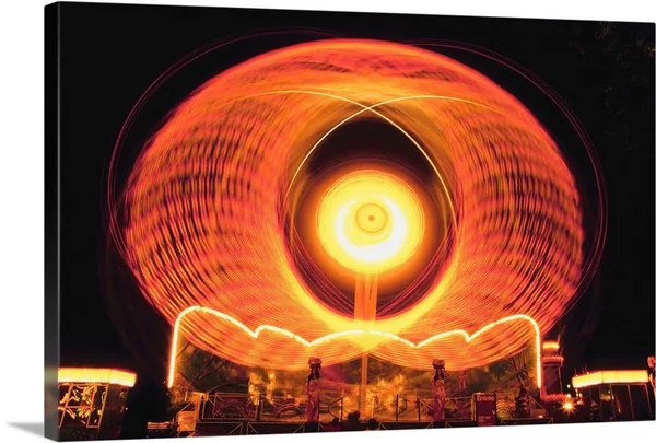 Illuminated Carnival Ride at Night - Canvas Wall Art, 30x20, Great Big Canvas