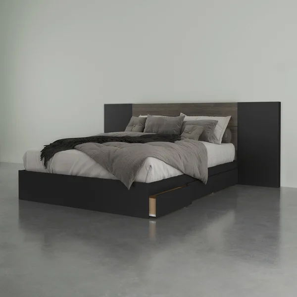 Nexera Atlas 3 Piece Queen Size Bedroom Set, Bark Grey and Black