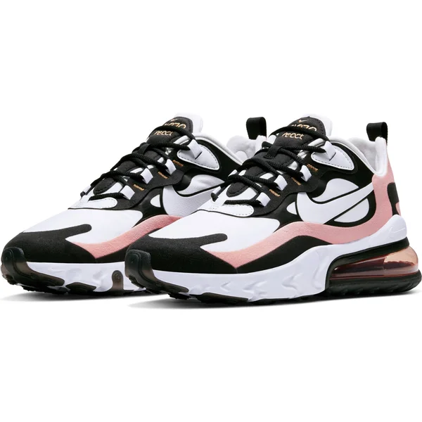 Nike Air Max 270 React - Womens Casual Running Shoes - Black/White/Bleached Coral - Size 10.0