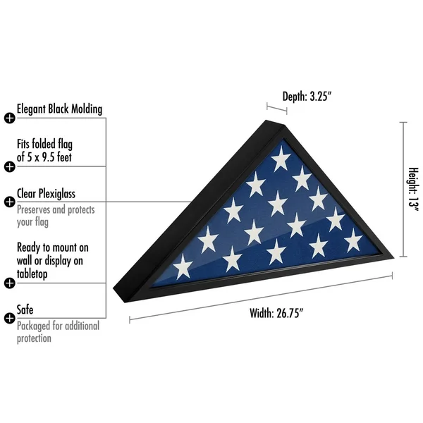 Flag Case Frame - Display Case for 5x9.5& Flag with Mahogany