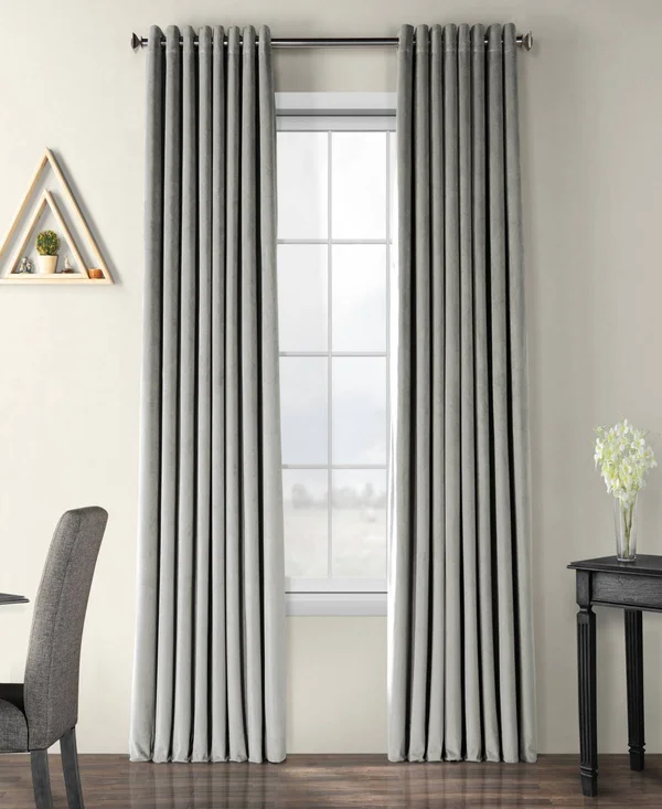 Exclusive Fabrics Signature Velvet Extra Wide Grommet Blackout Curtain (Silver Grey - 100 x 84)