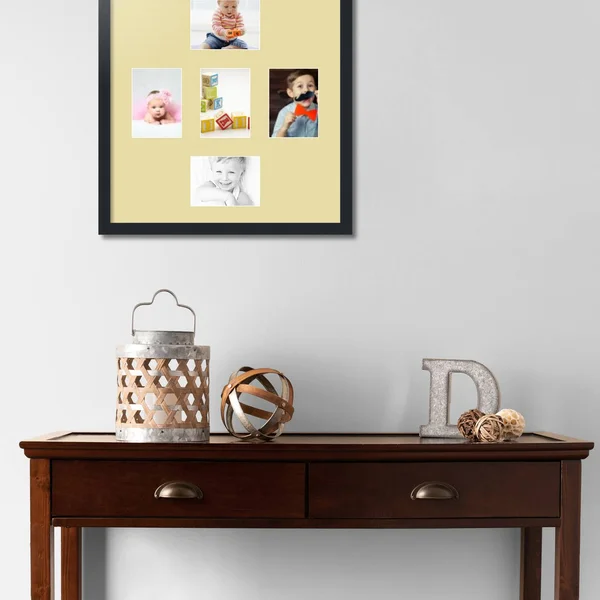 Collage Picture Frame - Satin Black Frame with 5 openings for 5x7 Photos with Ivory Buttercup Mat. D3926GD329, ArtToFrames
