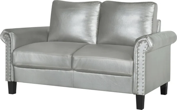 Silver Faux Leather Loveseat from Global Furniture USA