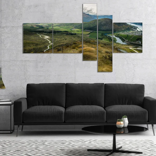 Designart 'Fields and Hills in New Zealand' Landscape Photography Canvas Print 60 in. Wide x 32 in. High - 4 Panels PT9490-414