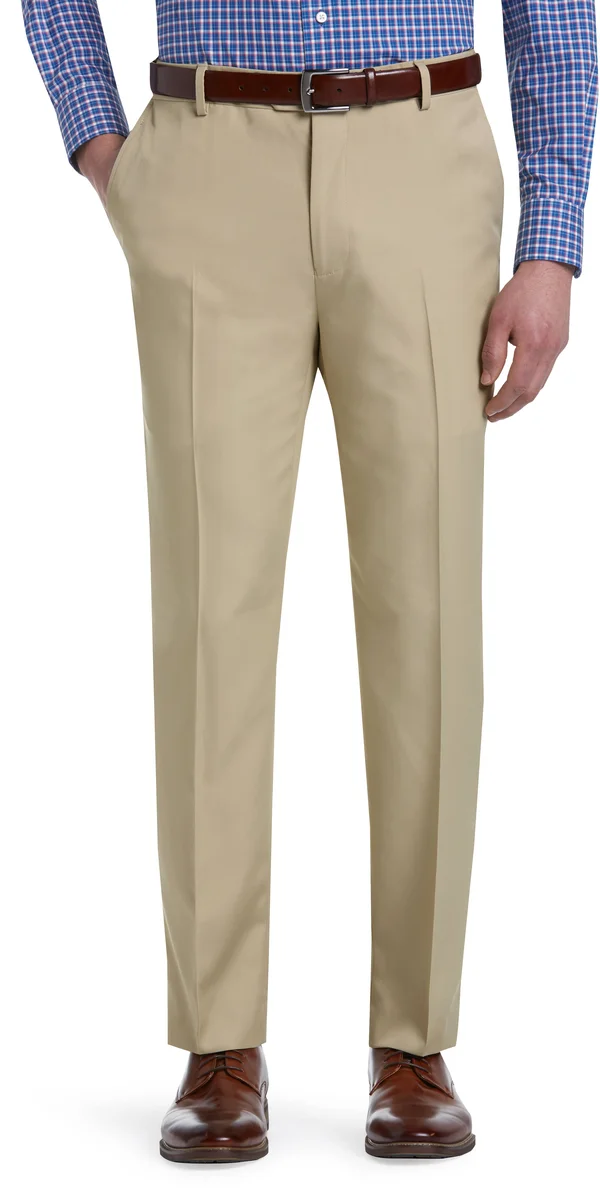 Jos. A. Bank Men's Traveler Performance Tailored Fit Flat Front Pants - British Tan, 40x29