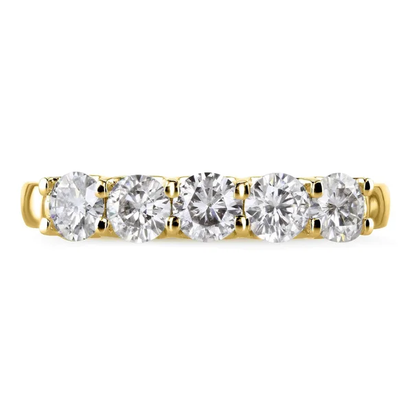 Five Stone 4/5 Carat TGW Round Brilliant Near Colorless Moissanite (hi) Bridal Wedding Band in 14K Yellow Gold - 9.5