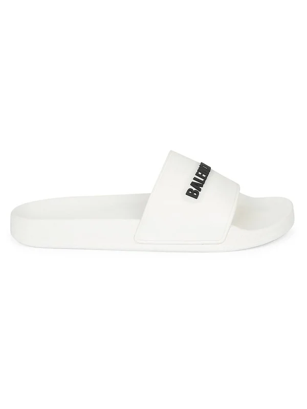 Balenciaga Logo Pool Slide Sandals - White, Women's, 41EU, Sandals Slides