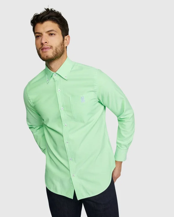 Psycho Bunny, Mens Tapton Long Sleeve Shirt, Electric Lime