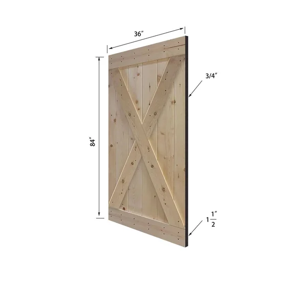 Akicon Paneled Wood Unfinished Barn Door with Hardware Kit - UF Series - 28x22 - K3