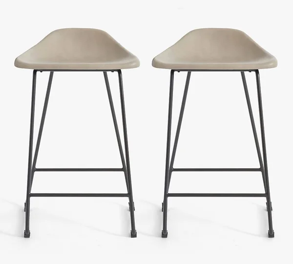 Brenner Leather Counter Stool, Gray Leather Leather, Set of 2