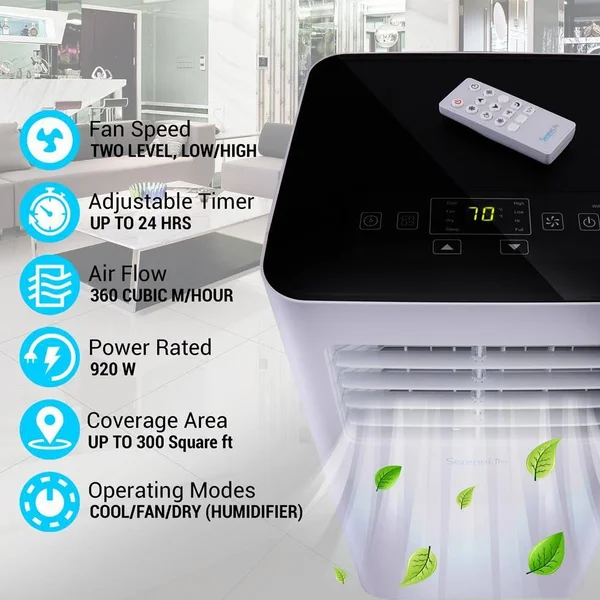 Serenelife SLPAC105W 300 Square Feet 10000 BTU Portable Air Conditioner w/Remote