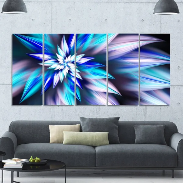 Design Art &Dancing Light Blue Flower Petals& Graphic Art Print Multi-Piece Image on Canvas - Size: 83 in. Wide x 32 in. High - 7