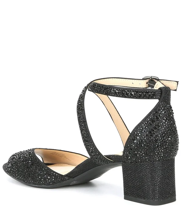 Alex Marie Seyland Rhinestone Cross Strap Block Heel Sandals - 7.5M