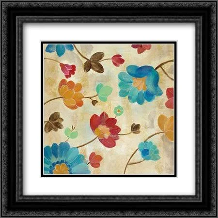 Coral and Teal Garden II 2x Matted 20x20 Black Ornate Framed Art Print by Vassileva, Silvia