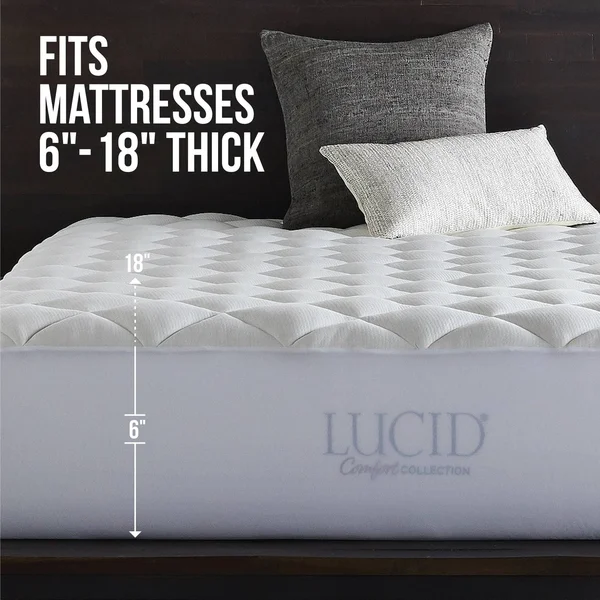 Lucid Comfort Collection Overfilled Mattress Pad, Size: Queen, White