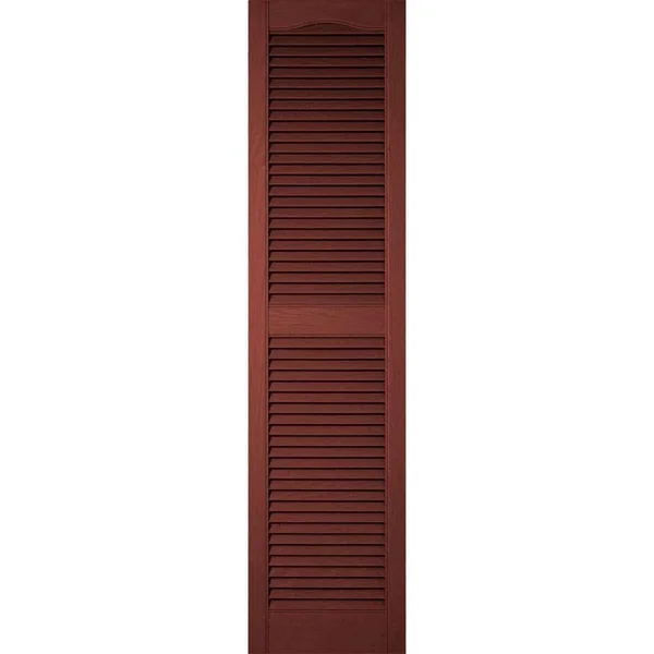 14 1/2 inchw x 24 inchh Lifetime Vinyl - Custom Cathedral Top Center Mullion, Open Louver Shutters, w/Shutter-Loks (Per Pair), Bu