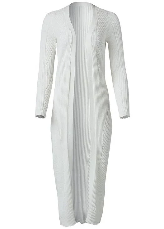 Women's Long Ribbed Duster Sweaters - White, Size Xs by Venus