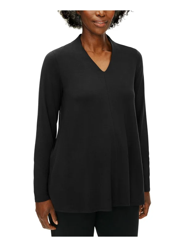 Eileen Fisher Womens Black Long Sleeve V Neck Top Size XS, Women's