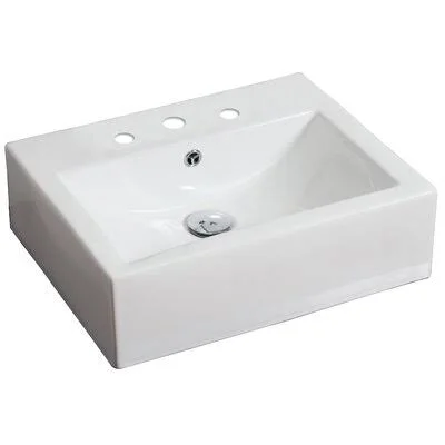 American Imaginations AI-14-594 Ceramic Rectangular Vessel Bathroom Sink with Overflow Hardware Finish: Stainless Steel, Faucet