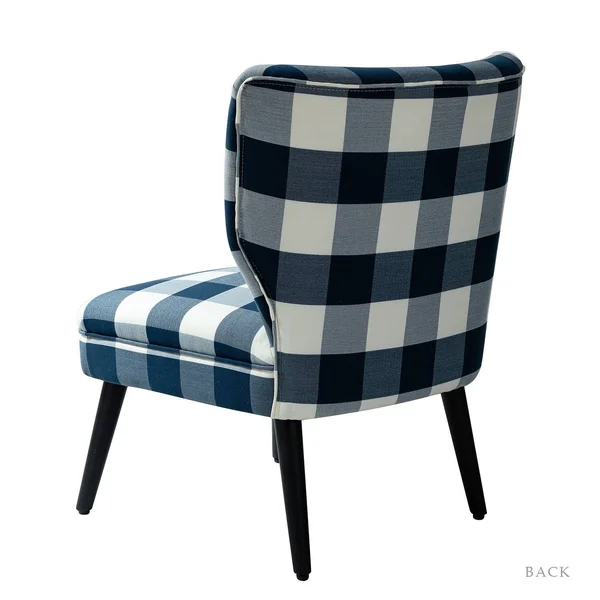 Cande Buffalo Plaid Side Chair with Black Base - Set of 2 - Indigo