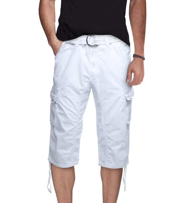X-Ray Men's Belted Capri Cargo Shorts - White